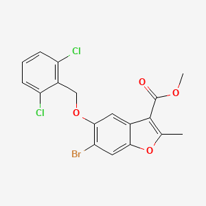 molecular formula C18H13BrCl2O4 B12041317 Methyl 6-bromo-5-((2,6-dichlorobenzyl)oxy)-2-methyl-1-benzofuran-3-carboxylate 