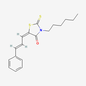 molecular formula C18H21NOS2 B12041447 3-Hexyl-5-(3-phenyl-2-propenylidene)-2-thioxo-1,3-thiazolidin-4-one CAS No. 611185-81-0