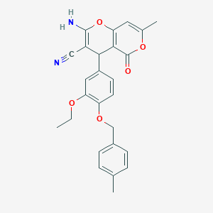 molecular formula C26H24N2O5 B12041780 2-amino-4-{3-ethoxy-4-[(4-methylbenzyl)oxy]phenyl}-7-methyl-5-oxo-4H,5H-pyrano[4,3-b]pyran-3-carbonitrile 