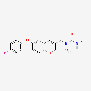 molecular formula C18H17FN2O4 B1204182 Urea, N-((6-(4-fluorophenoxy)-2H-1-benzopyran-3-yl)methyl)-N-hydroxy-N'-methyl- CAS No. 134823-10-2