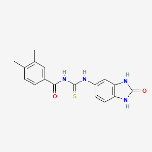 molecular formula C17H16N4O2S B1204201 3,4-dimethyl-N-[[(2-oxo-1,3-dihydrobenzimidazol-5-yl)amino]-sulfanylidenemethyl]benzamide 
