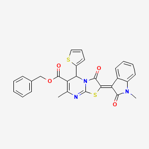 benzyl (2Z)-7-methyl-2-(1-methyl-2-oxo-1,2-dihydro-3H-indol-3-ylidene)-3-oxo-5-(thiophen-2-yl)-2,3-dihydro-5H-[1,3]thiazolo[3,2-a]pyrimidine-6-carboxylate