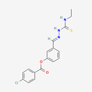 molecular formula C17H16ClN3O2S B12042583 3-(2-((Ethylamino)carbothioyl)carbohydrazonoyl)phenyl 4-chlorobenzoate CAS No. 477734-92-2