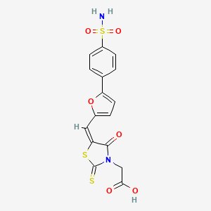 molecular formula C16H12N2O6S3 B12042602 [(5E)-5-({5-[4-(aminosulfonyl)phenyl]-2-furyl}methylene)-4-oxo-2-thioxo-1,3-thiazolidin-3-yl]acetic acid 