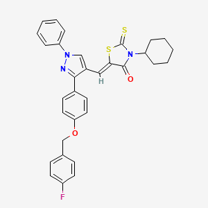 (5Z)-3-cyclohexyl-5-[(3-{4-[(4-fluorobenzyl)oxy]phenyl}-1-phenyl-1H-pyrazol-4-yl)methylidene]-2-thioxo-1,3-thiazolidin-4-one