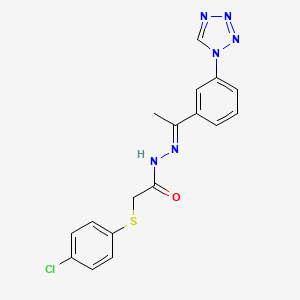 2-(4-chlorophenyl)sulfanyl-N-[(E)-1-[3-(tetrazol-1-yl)phenyl]ethylideneamino]acetamide