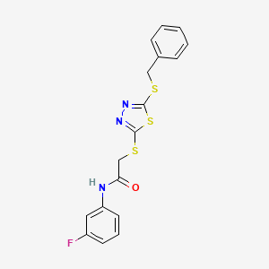 2-((5-(Benzylthio)-1,3,4-thiadiazol-2-yl)thio)-N-(3-fluorophenyl)acetamide