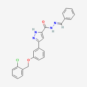 molecular formula C24H19ClN4O2 B12042707 N'-Benzylidene-3-(3-((2-chlorobenzyl)oxy)phenyl)-1H-pyrazole-5-carbohydrazide 