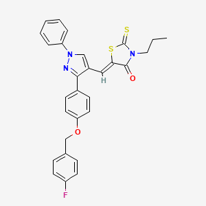 molecular formula C29H24FN3O2S2 B12042876 (5Z)-5-[(3-{4-[(4-Fluorobenzyl)oxy]phenyl}-1-phenyl-1H-pyrazol-4-YL)methylene]-3-propyl-2-thioxo-1,3-thiazolidin-4-one 