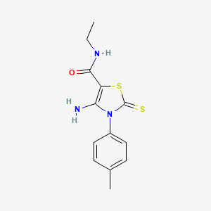 molecular formula C13H15N3OS2 B12042953 4-amino-N-ethyl-3-(4-methylphenyl)-2-thioxo-2,3-dihydro-1,3-thiazole-5-carboxamide 