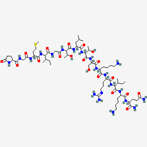 2-[[6-amino-2-[[2-[[2-[[6-amino-2-[[3-hydroxy-2-[[3-hydroxy-2-[[2-[[3-hydroxy-2-[[2-[[3-methyl-2-[[4-methylsulfanyl-2-[[2-[(5-oxopyrrolidine-2-carbonyl)amino]acetyl]amino]butanoyl]amino]pentanoyl]amino]acetyl]amino]butanoyl]amino]-4-methylpentanoyl]amino]butanoyl]amino]propanoyl]amino]hexanoyl]amino]-5-(diaminomethylideneamino)pentanoyl]amino]-3-methylpentanoyl]amino]hexanoyl]amino]pentanediamide