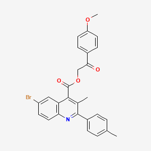 molecular formula C27H22BrNO4 B12043272 2-(4-Methoxyphenyl)-2-oxoethyl 6-bromo-3-methyl-2-(4-methylphenyl)quinoline-4-carboxylate 