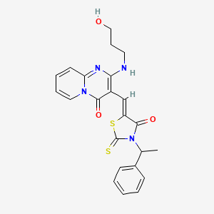 2-[(3-hydroxypropyl)amino]-3-{(Z)-[4-oxo-3-(1-phenylethyl)-2-thioxo-1,3-thiazolidin-5-ylidene]methyl}-4H-pyrido[1,2-a]pyrimidin-4-one