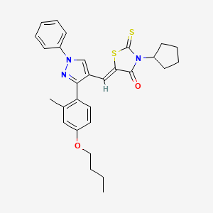 molecular formula C29H31N3O2S2 B12043626 (5Z)-5-{[3-(4-butoxy-2-methylphenyl)-1-phenyl-1H-pyrazol-4-yl]methylene}-3-cyclopentyl-2-thioxo-1,3-thiazolidin-4-one 