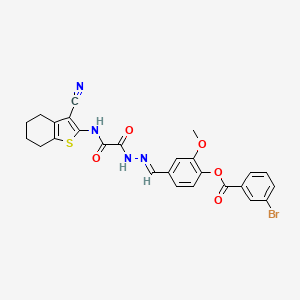 4-((E)-{[[(3-Cyano-4,5,6,7-tetrahydro-1-benzothien-2-YL)amino](oxo)acetyl]hydrazono}methyl)-2-methoxyphenyl 3-bromobenzoate