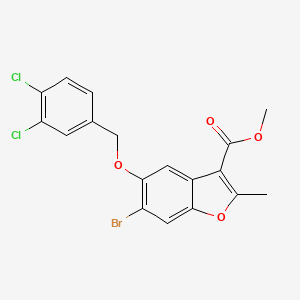 molecular formula C18H13BrCl2O4 B12043992 Methyl 6-bromo-5-((3,4-dichlorobenzyl)oxy)-2-methyl-1-benzofuran-3-carboxylate 