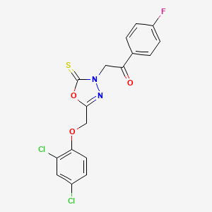 molecular formula C17H11Cl2FN2O3S B12044024 2-(5-[(2,4-Dichlorophenoxy)methyl]-2-thioxo-1,3,4-oxadiazol-3(2H)-YL)-1-(4-fluorophenyl)ethanone 