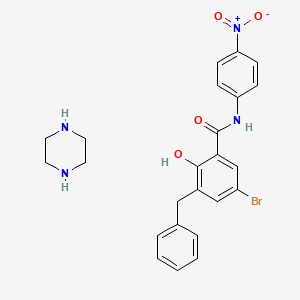 molecular formula C24H25BrN4O4 B1204413 3-benzyl-5-bromo-2-hydroxy-N-(4-nitrophenyl)benzamide; piperazine CAS No. 115815-30-0