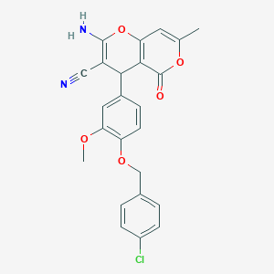 molecular formula C24H19ClN2O5 B12044384 2-amino-4-{4-[(4-chlorobenzyl)oxy]-3-methoxyphenyl}-7-methyl-5-oxo-4H,5H-pyrano[4,3-b]pyran-3-carbonitrile 