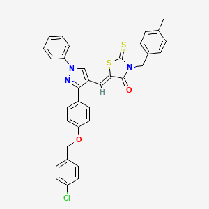 molecular formula C34H26ClN3O2S2 B12044591 (5Z)-5-[(3-{4-[(4-chlorobenzyl)oxy]phenyl}-1-phenyl-1H-pyrazol-4-yl)methylene]-3-(4-methylbenzyl)-2-thioxo-1,3-thiazolidin-4-one 