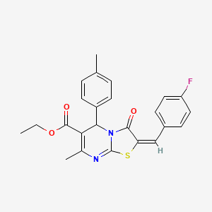 molecular formula C24H21FN2O3S B12044651 ethyl (2E)-2-(4-fluorobenzylidene)-7-methyl-5-(4-methylphenyl)-3-oxo-2,3-dihydro-5H-[1,3]thiazolo[3,2-a]pyrimidine-6-carboxylate CAS No. 624726-69-8