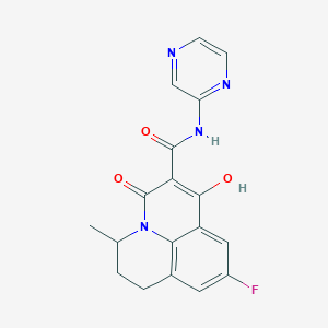 molecular formula C18H15FN4O3 B12044777 9-Fluoro-7-hydroxy-3-methyl-5-oxo-N-(2-pyrazinyl)-2,3-dihydro-1H,5H-pyrido[3,2,1-IJ]quinoline-6-carboxamide 