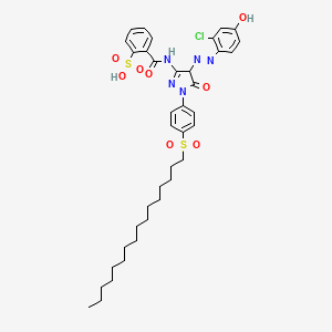 molecular formula C38H48ClN5O8S2 B12044880 2-({4-[(Z)-(2-chloro-4-hydroxyphenyl)diazenyl]-1-[4-(hexadecylsulfonyl)phenyl]-5-oxo-4,5-dihydro-1H-pyrazol-3-yl}carbamoyl)benzenesulfonic acid 