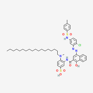 molecular formula C49H62ClN5O7S2 B12044915 3-({4-[(E)-(2-Chloro-5-{[(4-methylphenyl)sulfonyl]amino}phenyl)diazenyl]-1-hydroxy-2-naphthoyl}amino)-4-[methyl(octadecyl)amino]benzenesulfonic acid CAS No. 478250-29-2