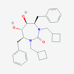 molecular formula C29H38N2O3 B120451 2H-1,3-Diazepin-2-one, 1,3-bis(cyclobutylmethyl)hexahydro-5,6-dihydroxy-4,7-bis(phenylmethyl)-, (4R,5S,6S,7R)- CAS No. 153183-24-5
