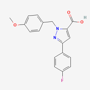 molecular formula C18H15FN2O3 B12045113 1-(4-Methoxybenzyl)-3-(4-fluorophenyl)-1H-pyrazole-5-carboxylic acid 