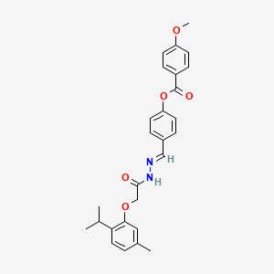 4-[(E)-(2-{[5-methyl-2-(propan-2-yl)phenoxy]acetyl}hydrazinylidene)methyl]phenyl 4-methoxybenzoate