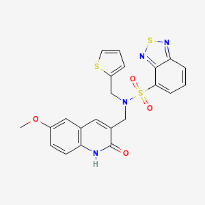 molecular formula C22H18N4O4S3 B1204557 N-[(6-methoxy-2-oxo-1H-quinolin-3-yl)methyl]-N-(thiophen-2-ylmethyl)-2,1,3-benzothiadiazole-4-sulfonamide 