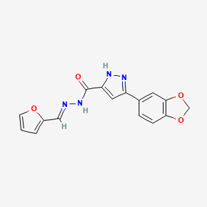 molecular formula C16H12N4O4 B12045684 3-(1,3-Benzodioxol-5-YL)-N'-(2-furylmethylene)-1H-pyrazole-5-carbohydrazide 