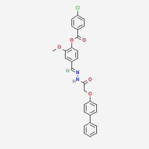 molecular formula C29H23ClN2O5 B12045736 4-[(E)-{2-[(biphenyl-4-yloxy)acetyl]hydrazinylidene}methyl]-2-methoxyphenyl 4-chlorobenzoate 