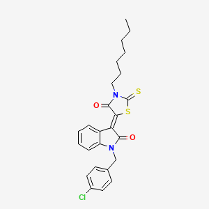 molecular formula C25H25ClN2O2S2 B12045804 (3Z)-1-(4-chlorobenzyl)-3-(3-heptyl-4-oxo-2-thioxo-1,3-thiazolidin-5-ylidene)-1,3-dihydro-2H-indol-2-one 