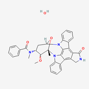 molecular formula C35H32N4O5 B12045877 N-[(2S,3R,4R,6R)-3-methoxy-2-methyl-16-oxo-29-oxa-1,7,17-triazaoctacyclo[12.12.2.12,6.07,28.08,13.015,19.020,27.021,26]nonacosa-8,10,12,14,19,21,23,25,27-nonaen-4-yl]-N-methylbenzamide;hydrate 