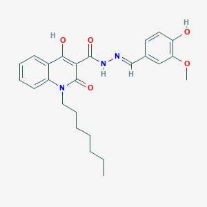 molecular formula C25H29N3O5 B12046562 1-heptyl-4-hydroxy-N'-[(E)-(4-hydroxy-3-methoxyphenyl)methylidene]-2-oxo-1,2-dihydroquinoline-3-carbohydrazide 