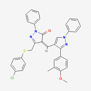 (4Z)-5-{[(4-chlorophenyl)sulfanyl]methyl}-4-{[3-(4-methoxy-3-methylphenyl)-1-phenyl-1H-pyrazol-4-yl]methylene}-2-phenyl-2,4-dihydro-3H-pyrazol-3-one