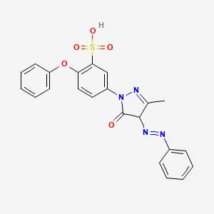 molecular formula C22H18N4O5S B12046724 5-{3-methyl-5-oxo-4-[(E)-phenyldiazenyl]-4,5-dihydro-1H-pyrazol-1-yl}-2-phenoxybenzenesulfonic acid 