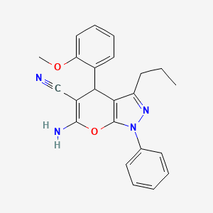 molecular formula C23H22N4O2 B12046972 6-Amino-4-(2-methoxyphenyl)-1-phenyl-3-propyl-1,4-dihydropyrano[2,3-c]pyrazole-5-carbonitrile 