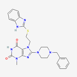 molecular formula C26H28N8O2S B12047125 7-[2-(1H-Benzimidazol-2-ylsulfanyl)ethyl]-8-(4-benzyl-1-piperazinyl)-3-methyl-3,7-dihydro-1H-purine-2,6-dione CAS No. 476482-41-4