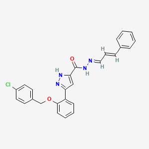 molecular formula C26H21ClN4O2 B12047133 3-{2-[(4-chlorobenzyl)oxy]phenyl}-N'-[(E,2E)-3-phenyl-2-propenylidene]-1H-pyrazole-5-carbohydrazide 