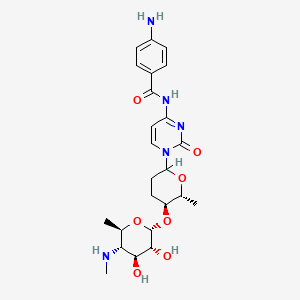 molecular formula C24H33N5O7 B1204721 4-氨基-N-[1-[(5S,6R)-5-[(2R,3R,4S,5S,6R)-3,4-二羟基-6-甲基-5-(甲基氨基)氧杂-2-基]氧基-6-甲基氧杂-2-基]-2-氧代嘧啶-4-基]苯甲酰胺 CAS No. 64040-47-7