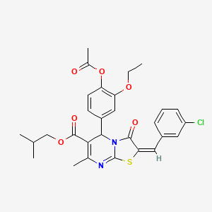 molecular formula C29H29ClN2O6S B12047608 2-methylpropyl (2E)-5-[4-(acetyloxy)-3-ethoxyphenyl]-2-(3-chlorobenzylidene)-7-methyl-3-oxo-2,3-dihydro-5H-[1,3]thiazolo[3,2-a]pyrimidine-6-carboxylate 