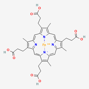molecular formula C36H36FeN4O8 B1204767 Iron(2+);3-[8,13,18-tris(2-carboxyethyl)-3,7,12,17-tetramethylporphyrin-21,23-diid-2-yl]propanoic acid 