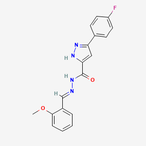 molecular formula C18H15FN4O2 B12047727 3-(4-Fluorophenyl)-N'-(2-methoxybenzylidene)-1H-pyrazole-5-carbohydrazide 