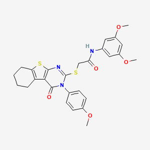 molecular formula C27H27N3O5S2 B12047808 N-(3,5-dimethoxyphenyl)-2-{[3-(4-methoxyphenyl)-4-oxo-3,4,5,6,7,8-hexahydro[1]benzothieno[2,3-d]pyrimidin-2-yl]sulfanyl}acetamide CAS No. 477329-44-5