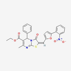 Ethyl 7-methyl-2-((5-(2-nitrophenyl)furan-2-yl)methylene)-3-oxo-5-phenyl-3,5-dihydro-2H-thiazolo[3,2-a]pyrimidine-6-carboxylate