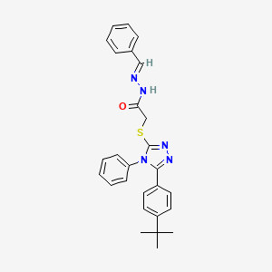 molecular formula C27H27N5OS B12048672 2-{[5-(4-tert-butylphenyl)-4-phenyl-4H-1,2,4-triazol-3-yl]sulfanyl}-N'-[(E)-phenylmethylidene]acetohydrazide 