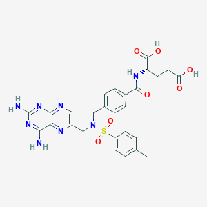 molecular formula C27H28N8O7S B1204918 N-(4-((((((2,4-Diamino-6-pteridinyl)methyl)phenyl)sulfonyl)amino)methyl)benzoyl)-L-glutamic acid CAS No. 66801-30-7